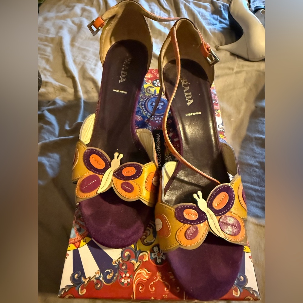 Prada Purple and Orange Butterfly Heels